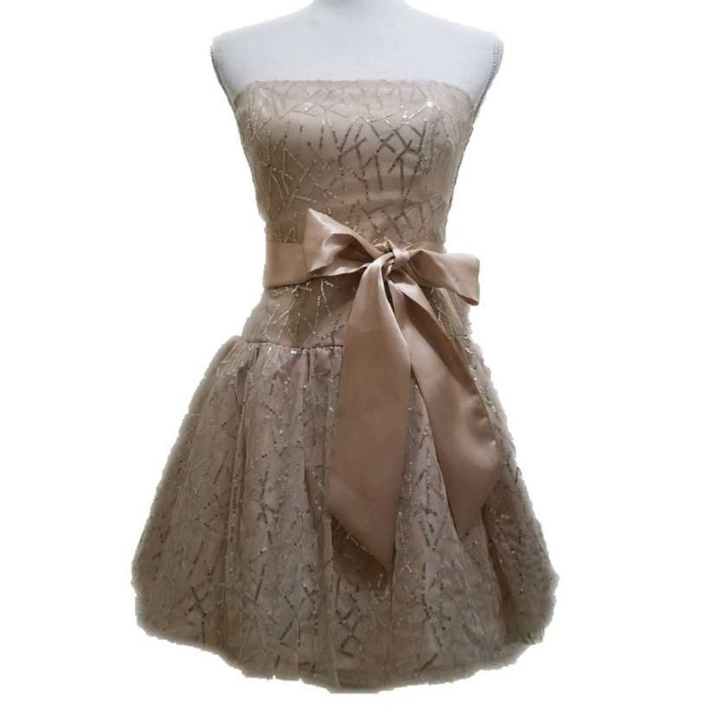 Jessica Mclintock Nude W/Silver Sequin Dress 7